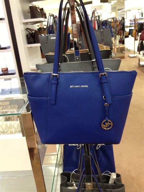 michael michael kors royal blue tote with semi chain strap|Michael Kors navy blue tote.